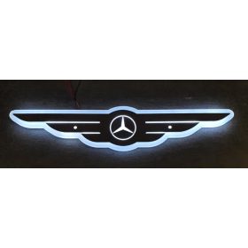 MERCEDES inox szárnyas dísz HÁTTÉRVILÁGÍTÁSSAL