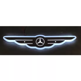 MERCEDES inox szárnyas dísz HÁTTÉRVILÁGÍTÁSSAL