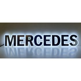 MERCEDES inox felirat HÁTTÉRVILÁGÍTÁSSAL Fehér