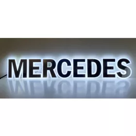 MERCEDES inox felirat HÁTTÉRVILÁGÍTÁSSAL Fehér