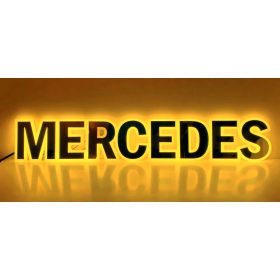 Mercedes  inox felirat HÁTTÉRVILÁGÍTÁSSAL Sárga