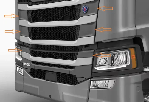 Scania R450 2017-től inox hűtőrács dísz szett a bordák közé