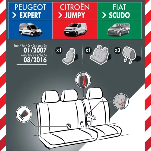 Bőr Fiat Scudo üléshuzat 2007-2016 