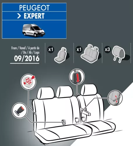 Bőr Peugeot Expert üléshuzat 2016-tól Közép öves 