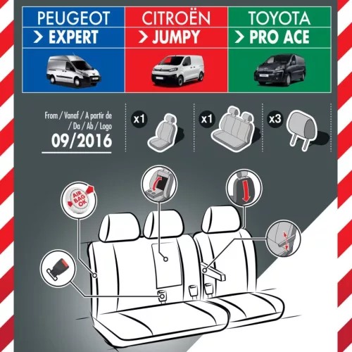 Bőr Citroën Jumpy üléshuzat 2016-tól Közép öves Tálcáshoz