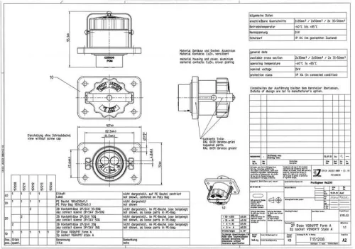 Teljesítmény csatlakozó aljzat 2pol 135A NATO FÉM