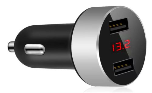 Szivargyújtó átalakító USB-re dupla + feszültségmérő 12/24V 3A