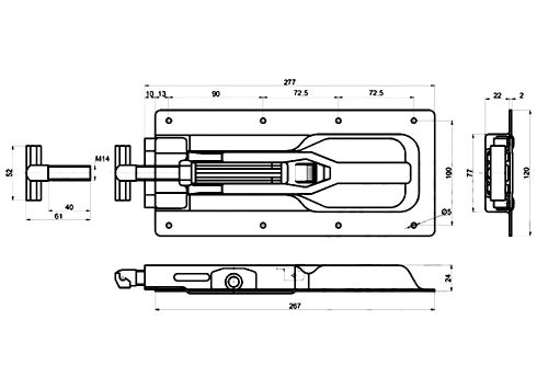 Oldalfal kapocs / süllyesztett zár T-nyelves