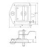 Süllyesztett zár inox, kihajtható kilinccsel 121x124 SZÉLES profilba