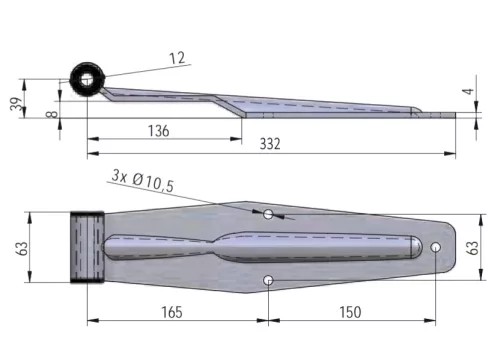 Ajtózsanér 332 x 87 mm