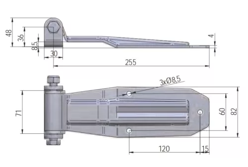 Ajtózsanér 255 x 82 mm komplett