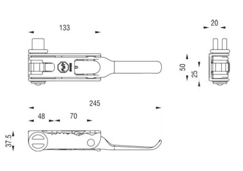 Racsnis ponyvafeszítő JOBB hátsó PWP hasított