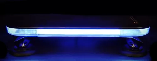 LED KÉK villogó FÉNYHÍD 880mm SLIM csavarozható 12/24V +TÁVVEZÉRLŐ