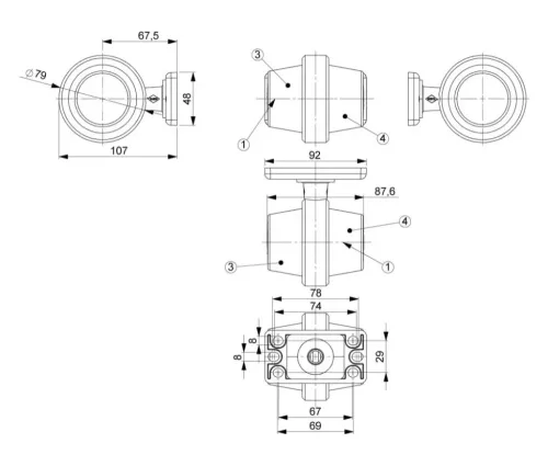 FÜST búrás LED helyzetjelző gumilámpa (piros-fehér) 12/24V