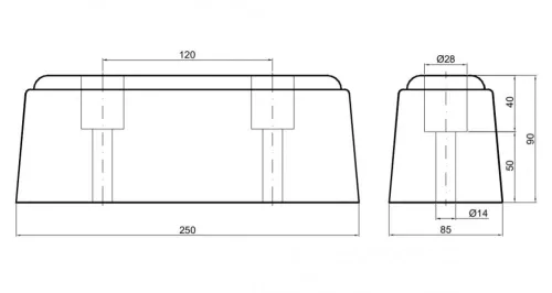 Gumiütköző trapéz 250x85x90mm