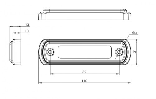 FEHÉR LED helyzetjelző lámpa (110x31) 12/24V VÍZTISZTA