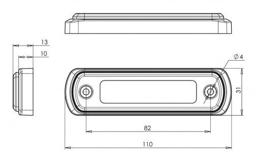 PIROS LED helyzetjelző lámpa (110x31) 12/24V VÍZTISZTA