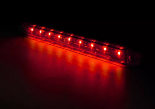 SLIM LED helyzetjelző lámpa (254x24mm) 12/24V piros, FÜST búrával
