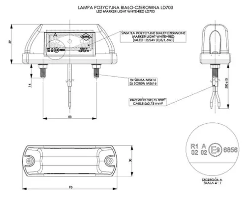 Szélességjelző lámpa 12/24V (Neo) LED piros-fehér