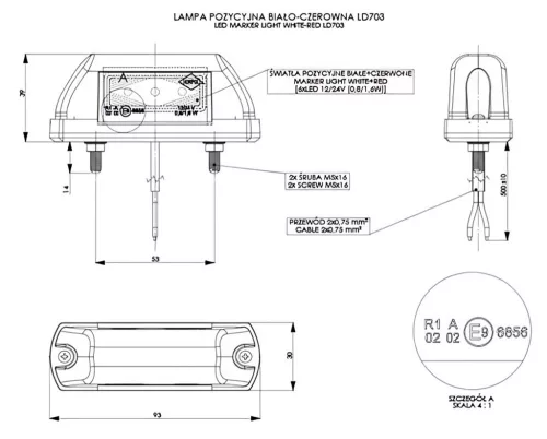 Szélességjelző lámpa 12/24V (Neo) LED piros-fehér