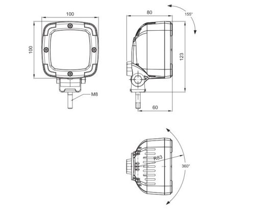 ADR munkalámpa 9 OSRAM LED-es (100x100mm) terítő fény