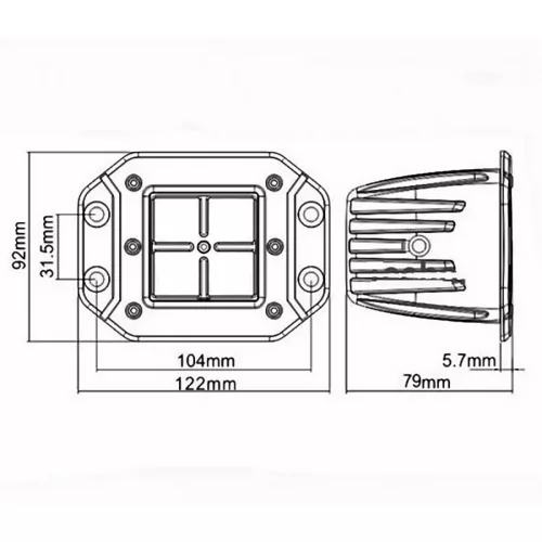 Beépíthető munkalámpa 4 CREE LED-es (122x92mm) szúró fény
