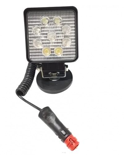 Munkalámpa 9 LED-es (110x110mm) terítő fény, mágnestalpas-szivargyújtós