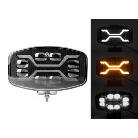   Ovál "DRAGON" LED fényszóró 12/24V fehér LED nappali fénnyel és sárga villogó funkcióval