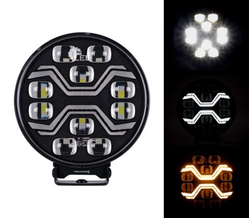 Kerek "DRAGON" LED fényszóró 12/24V fehér LED nappali fénnyel és sárga villogó funkcióval