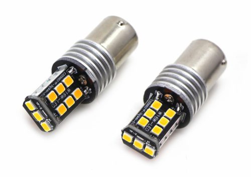 LED izzó 12V BAU15s 15 SMD LED 21W sárga CANBUS