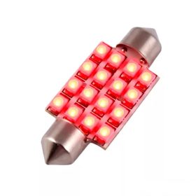 LED izzó 12V szofita 16 SMD LED 39mm piros