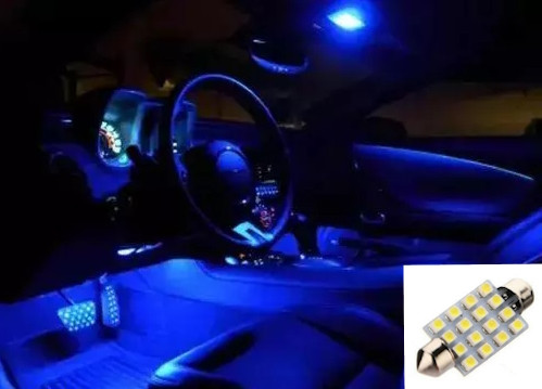 LED izzó 12V szofita 16 SMD LED 39mm kék