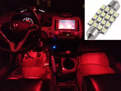LED izzó 12V szofita 16 SMD LED 41mm piros