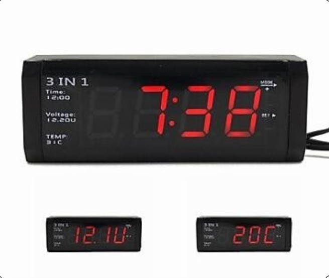Image of Szivargyújtós óra+hőmérő+akku teszter 12/24V